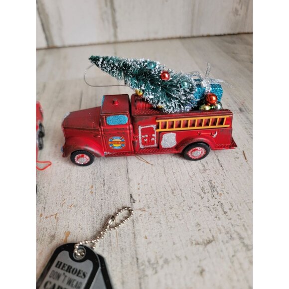 Firefighter fire truck tree hero cape dog tag ornament Xmas set - Picture 4 of 12